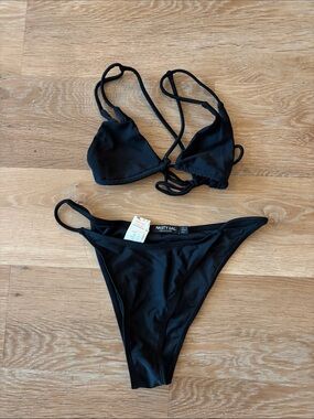 Nasty Gal Black Triangle String Bikini Set